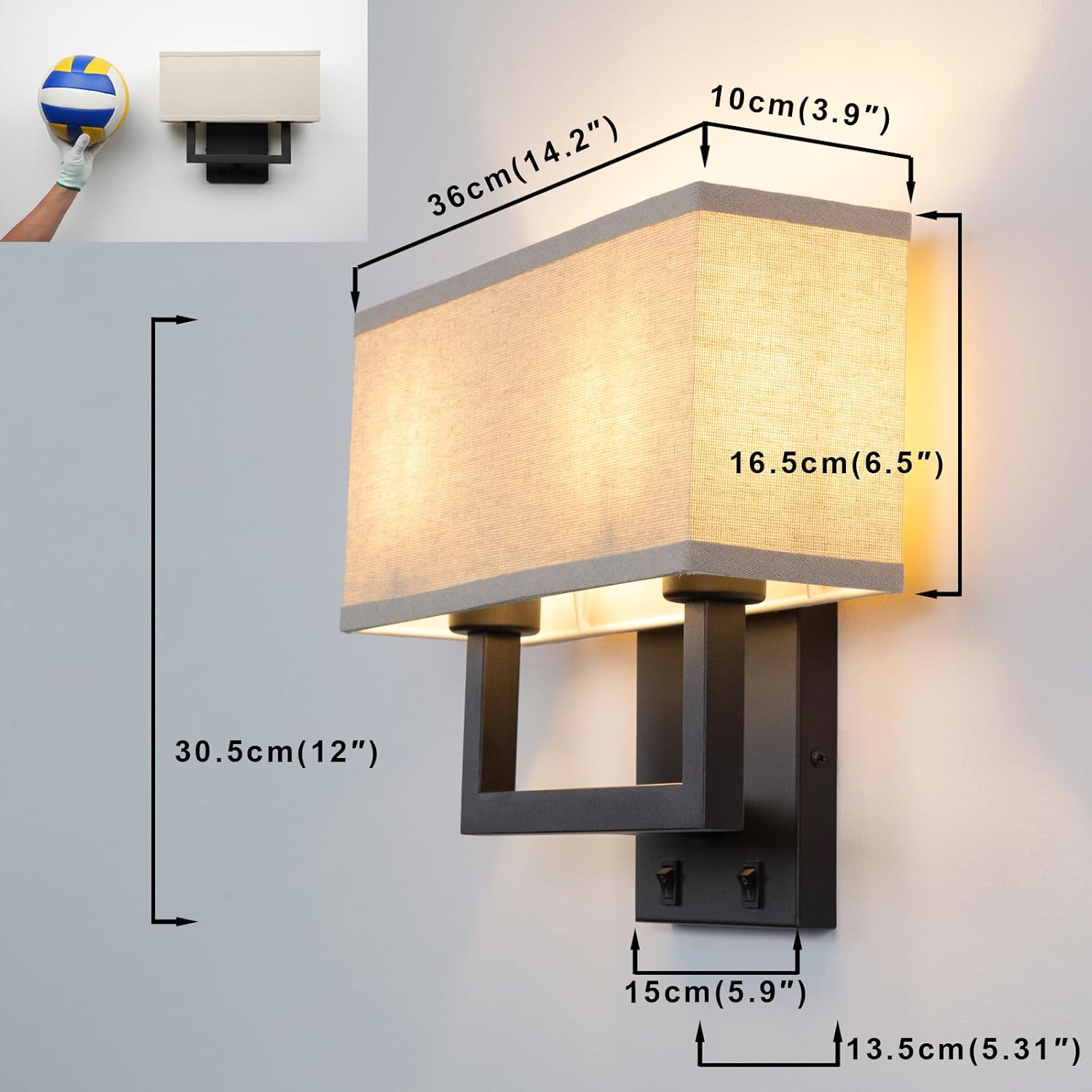Black Boho Linen 2-Light Wall Sconce