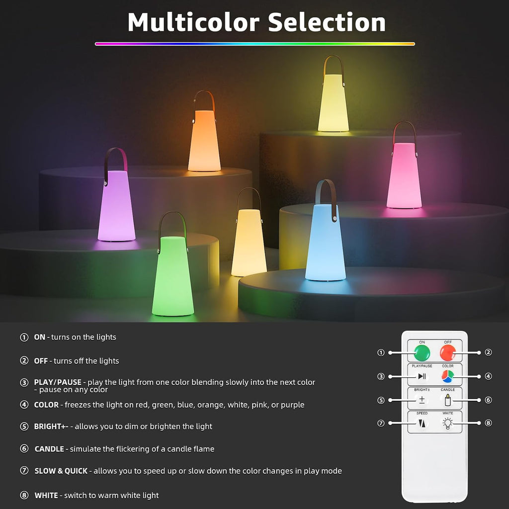 2 Pack RGB Waterproof Rechargeable Lanterns