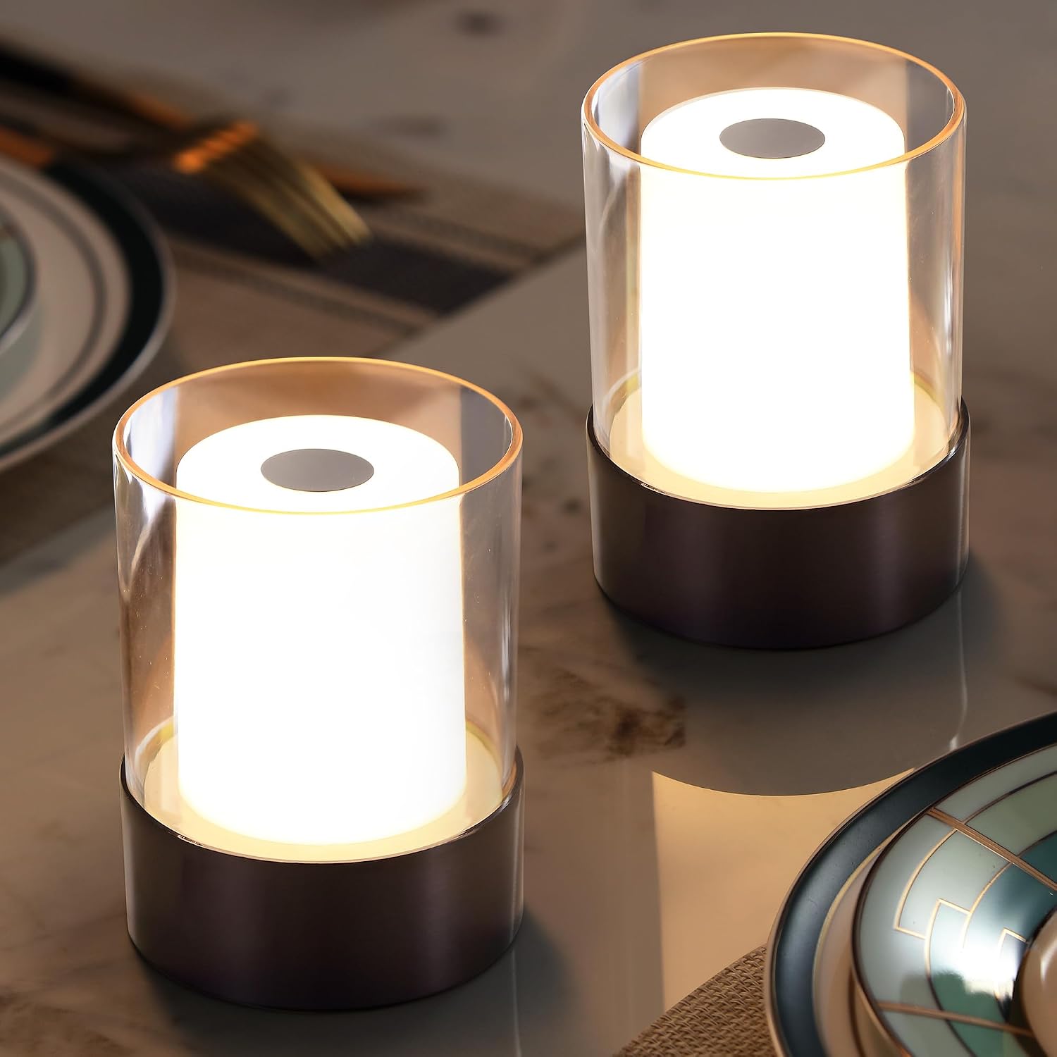 2 Pack Black Rechargeable Touch Table Lamps