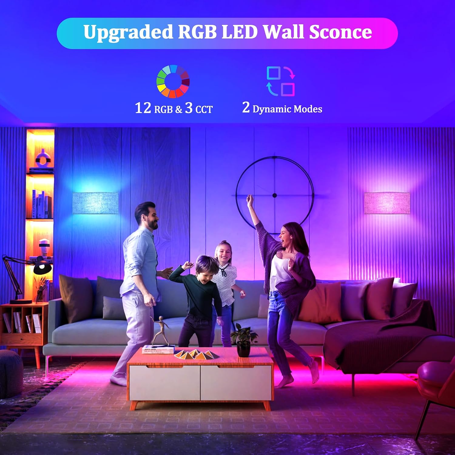 2 Dimmable Color Changing Fabric LED Wall Sconces
