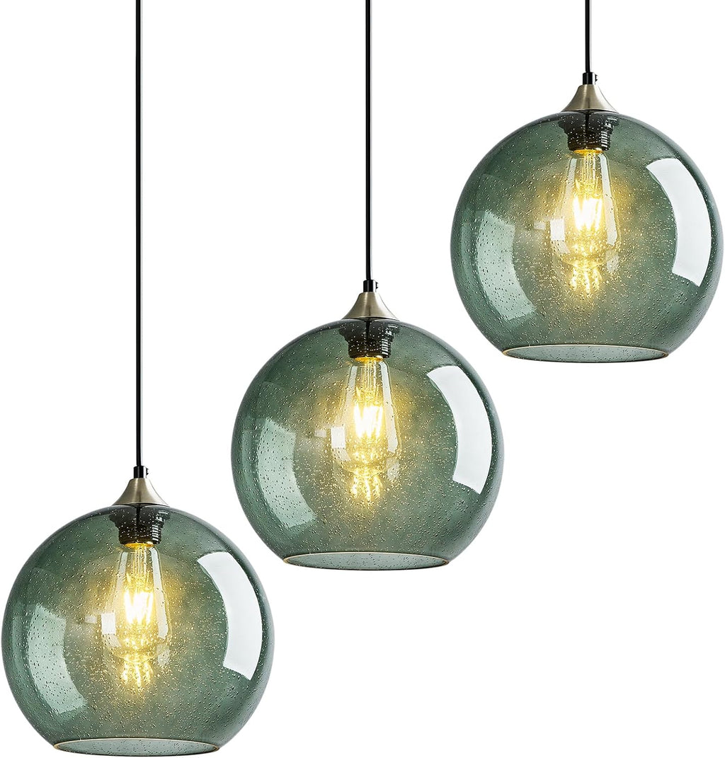 3 Pack Gray Green Glass Globe Pendant Lights