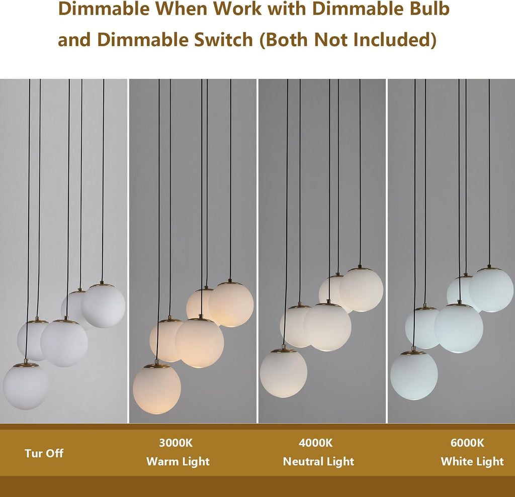 Brass White Glass 5-Light Globe Chandelier