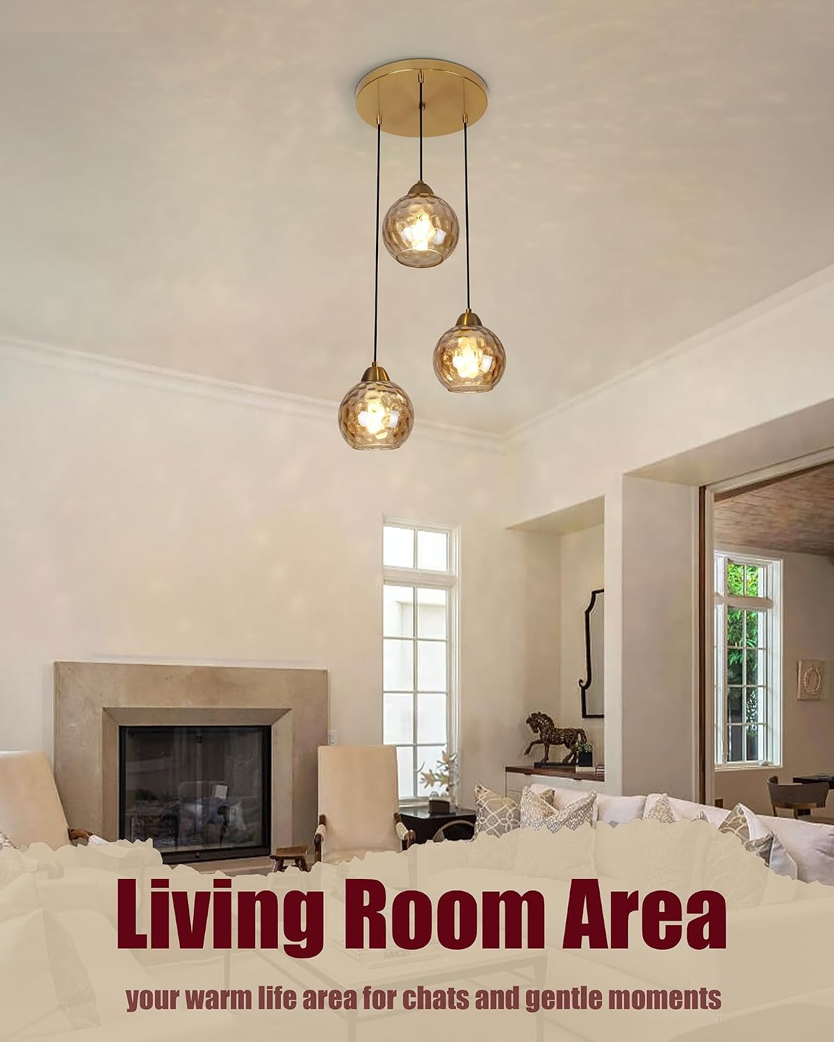 Brass Amber Hammered Glass 3-Light Pendant
