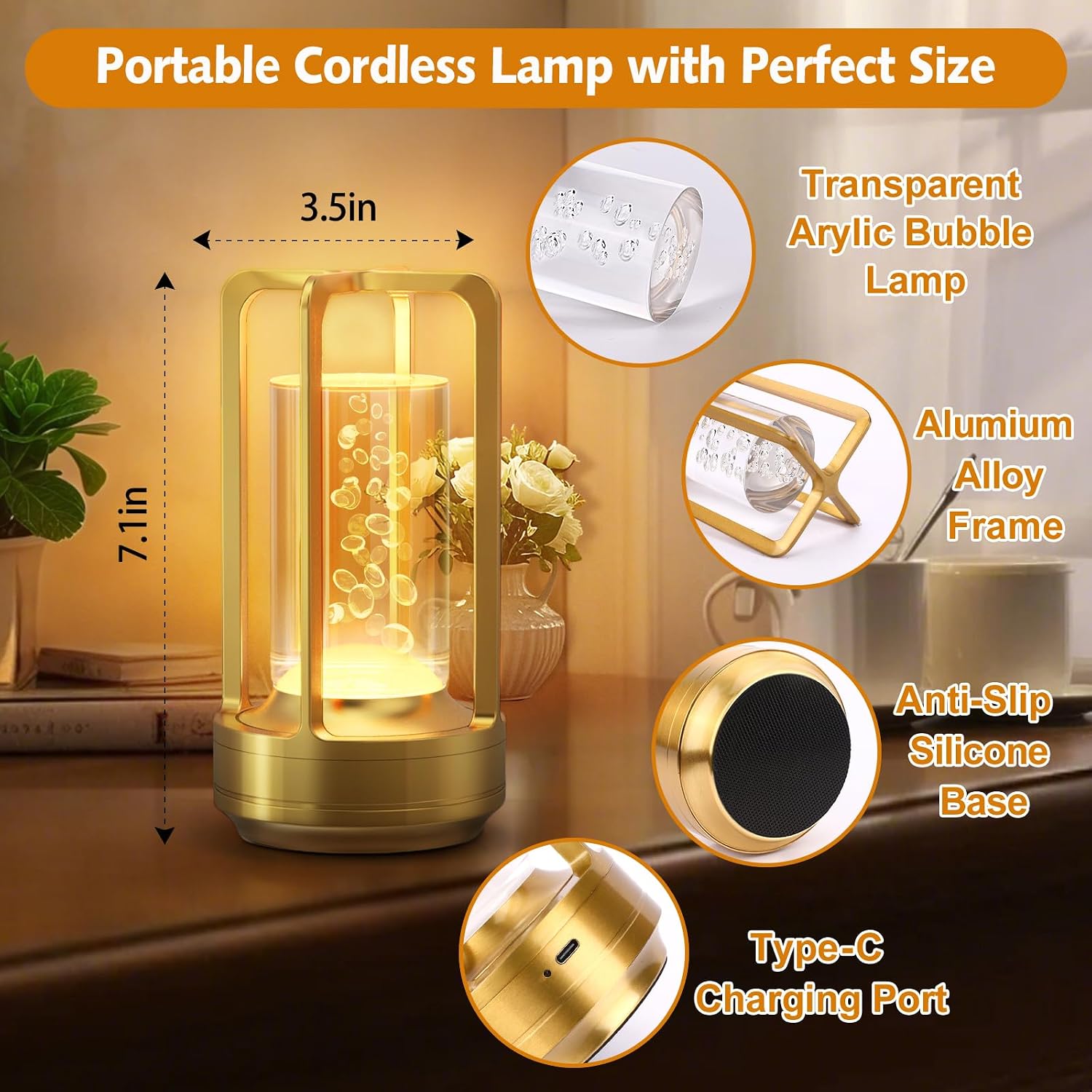 Gold Rechargeable Dimmable LED Lantern Lamp