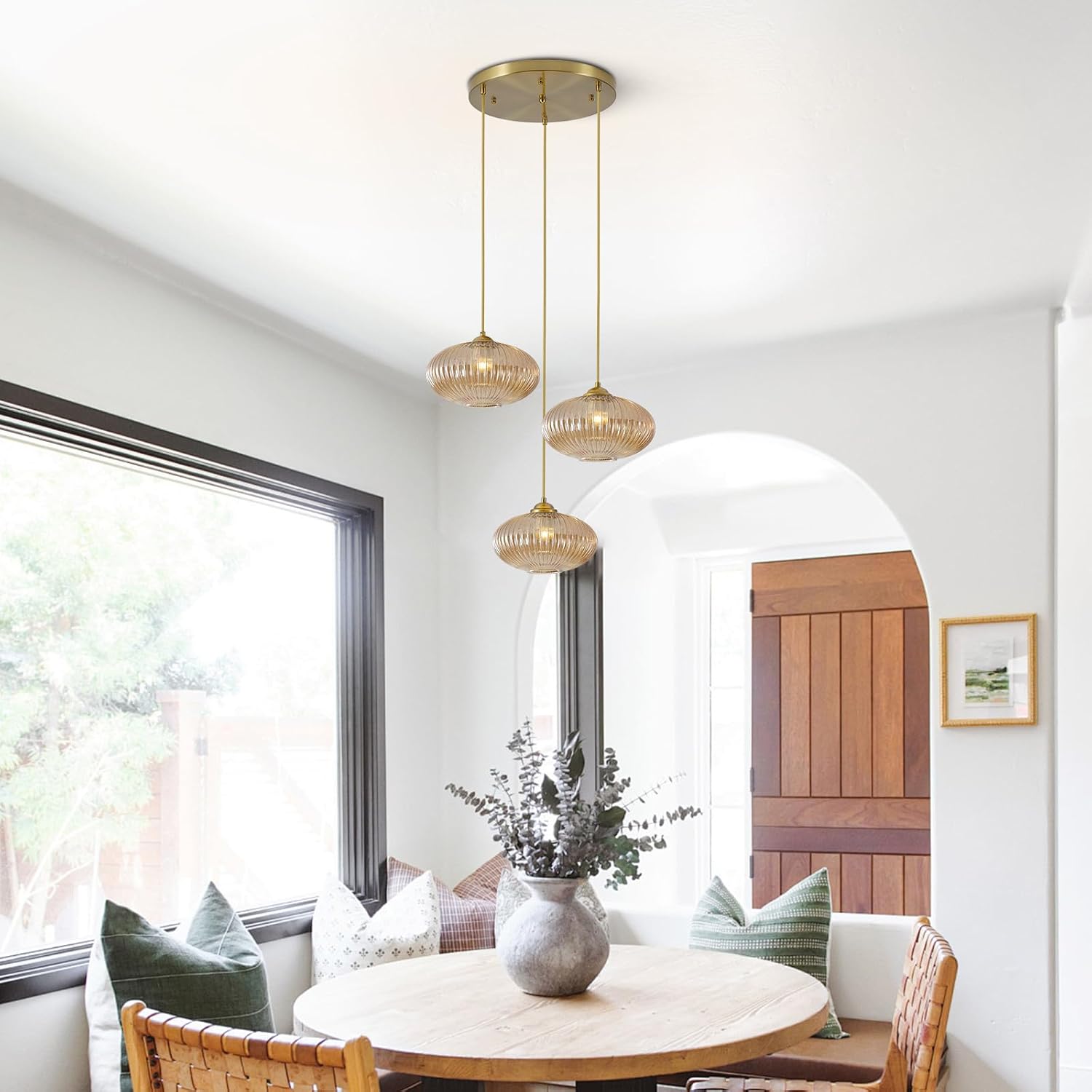 Gold Amber Glass 3-Light Globe Pendant Light