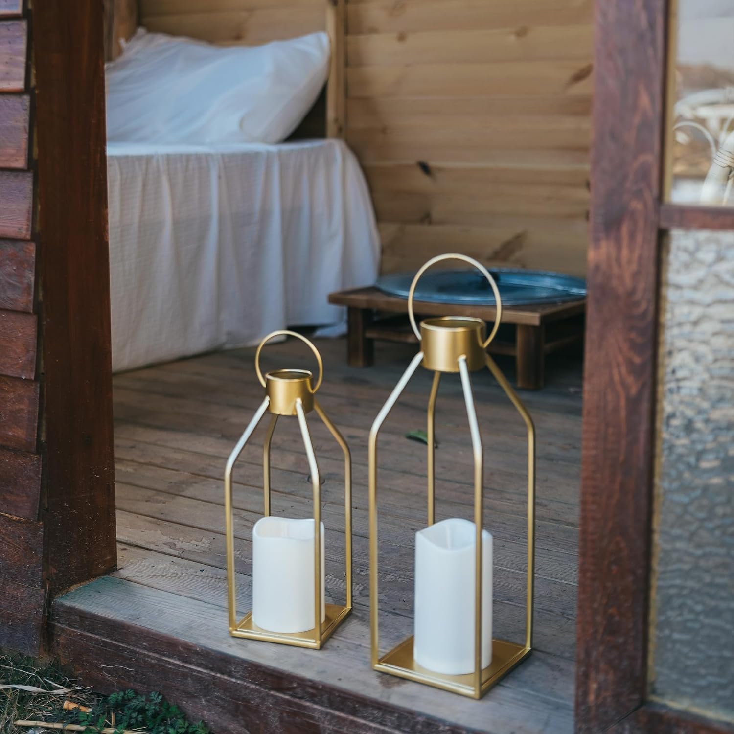 Gold Farmhouse Decorative Candle Lanterns