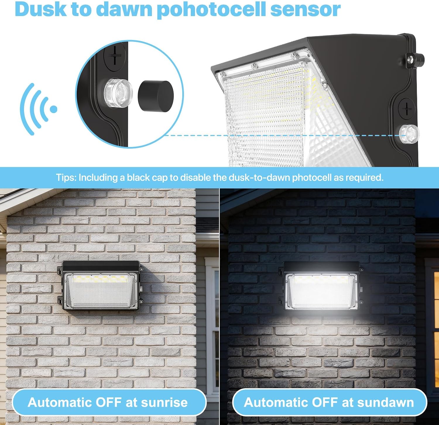 2 Pack 120W Dusk to Dawn Black LED Wall Pack Lights