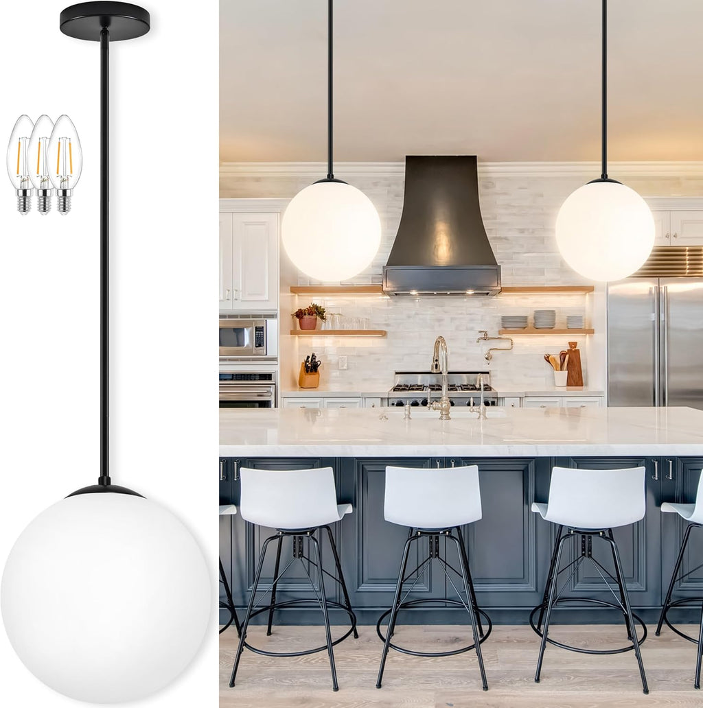 Black Milk Glass 3-Light Globe Pendant Light