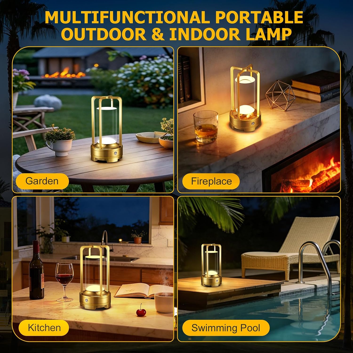 2 Pack Gold Dimmable Rechargeable Table Lamps