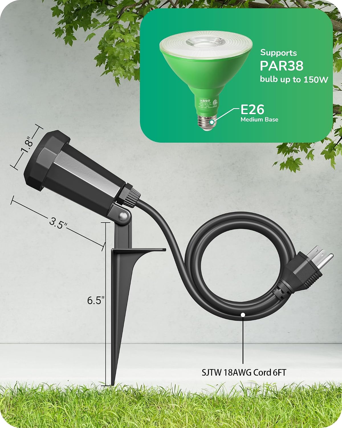 2 Pack Plug-In PAR38 Outdoor Spotlight Sockets