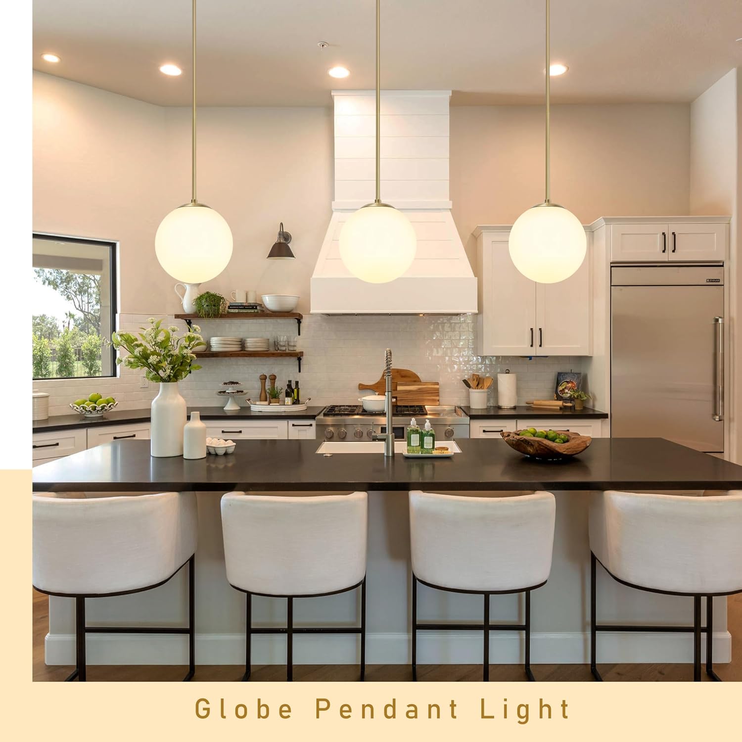 Brass Milk Glass Globe Pendant Light