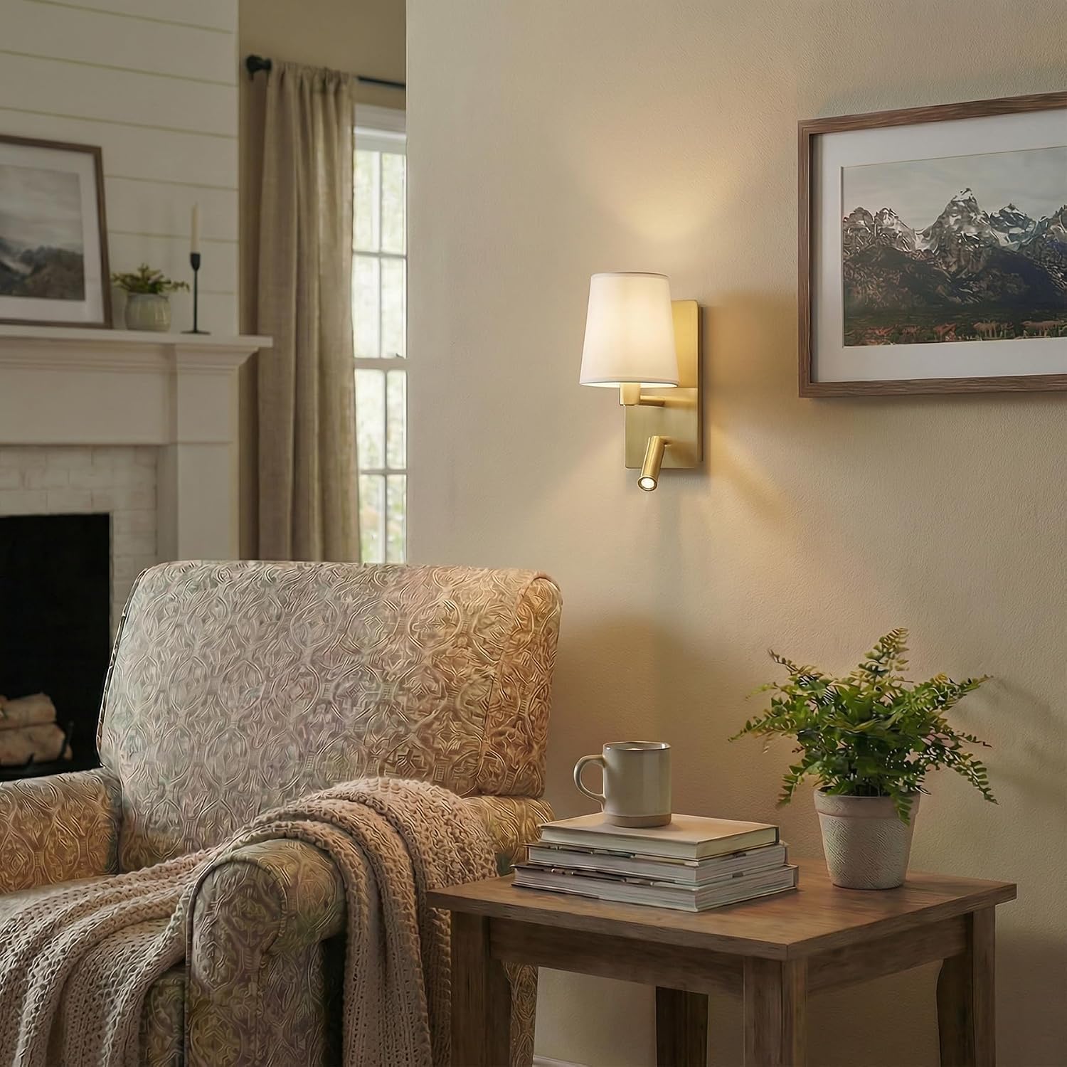 Gold White Fabric Dual Wall Sconce