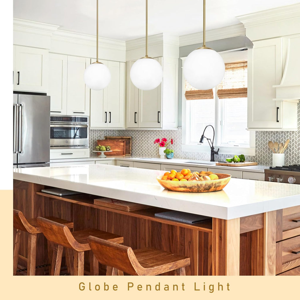 Brass Milk Glass Globe Pendant Light