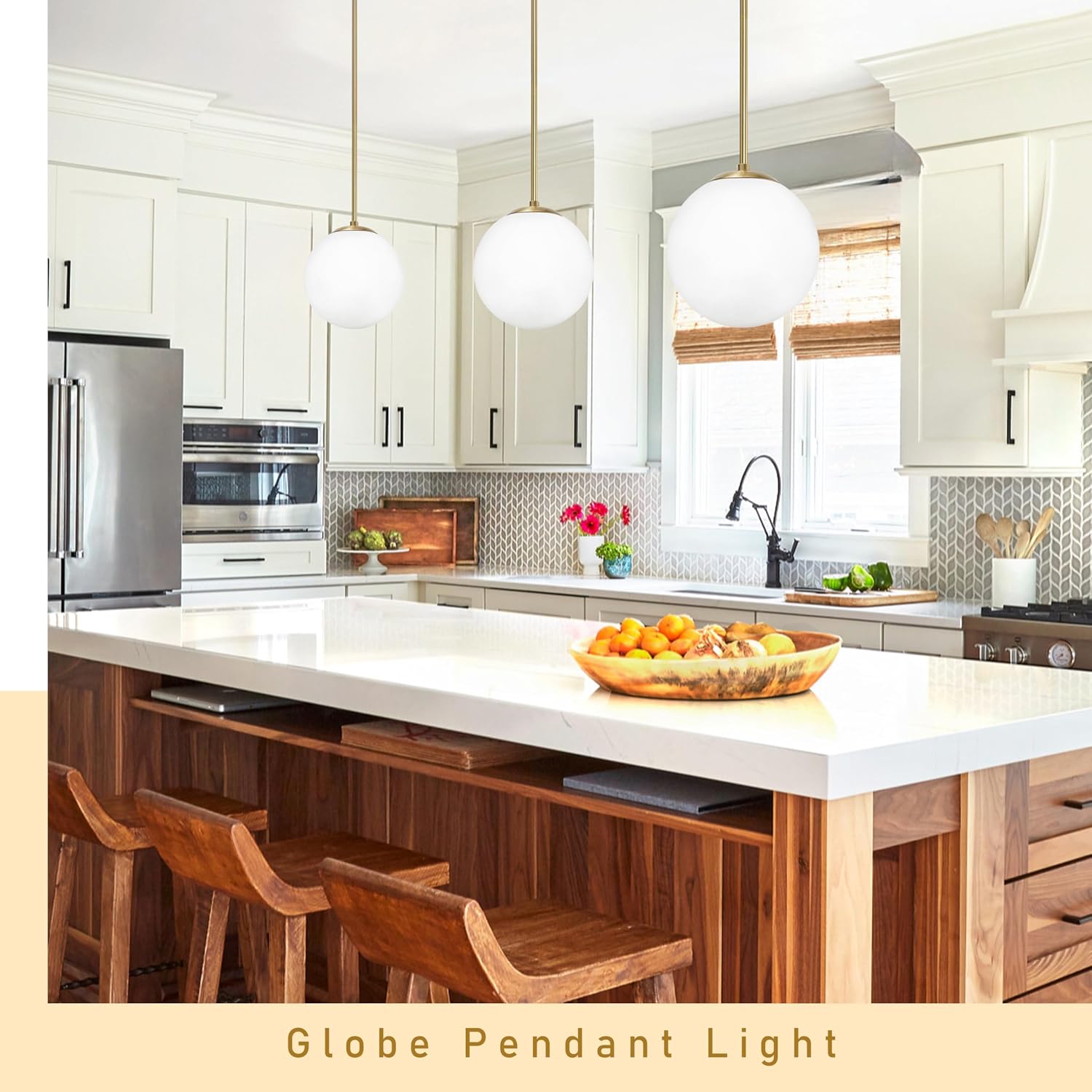 Brass Milk Glass Globe Pendant Light
