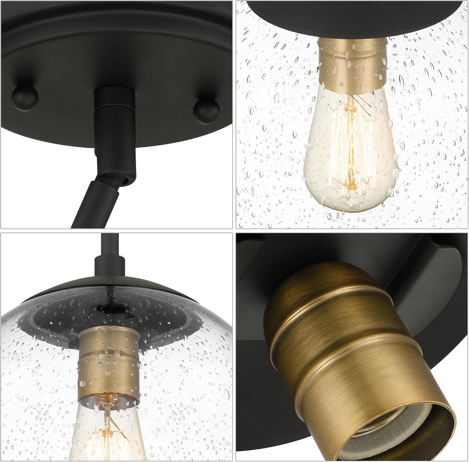 Black Gold Seeded Glass Globe Pendant Light