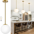 Brass Milk Glass Globe Pendant Light