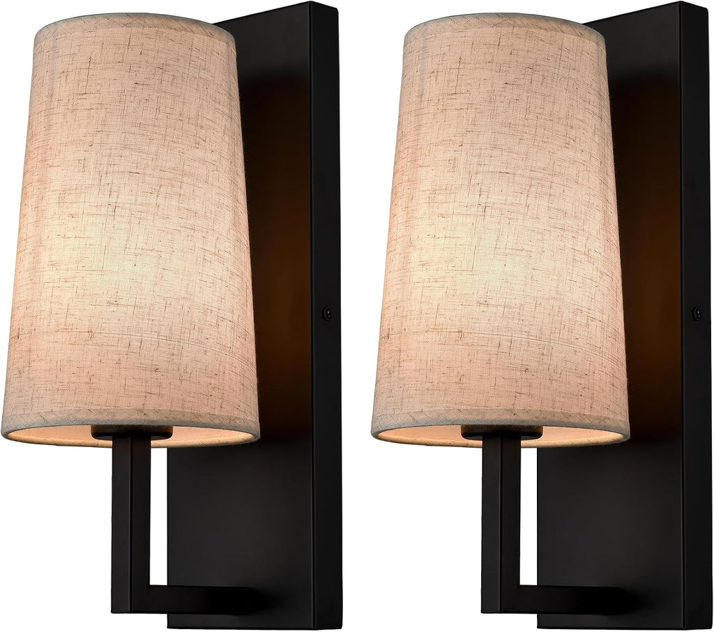 2 Matte Black Farmhouse Fabric Wall Sconces