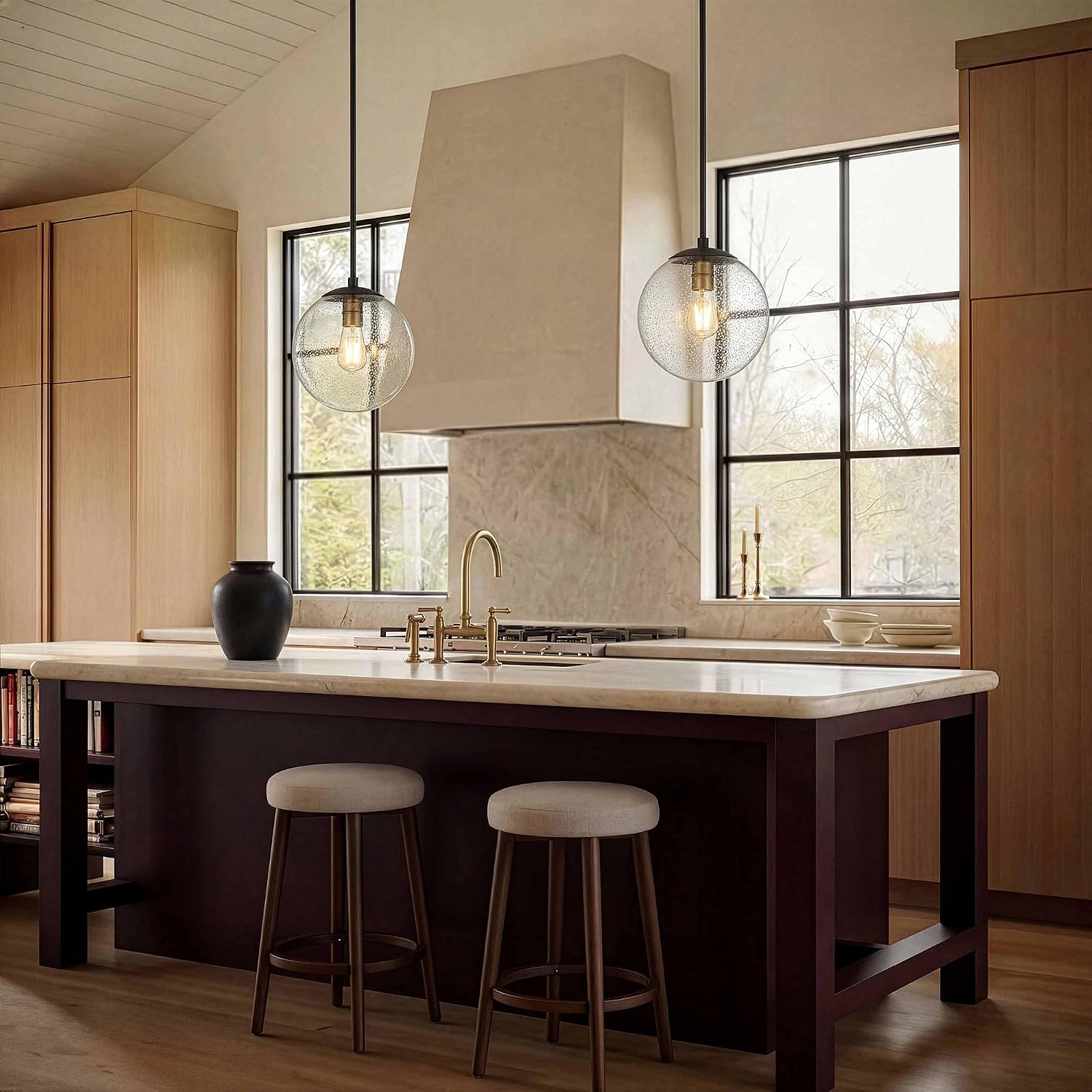 Black Gold Seeded Glass Globe Pendant Light