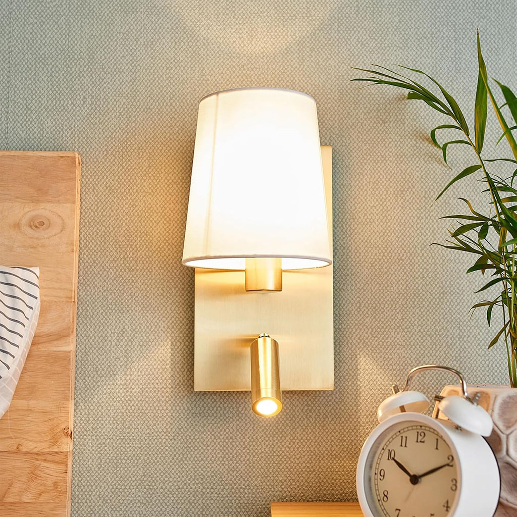 Gold White Fabric Dual Wall Sconce
