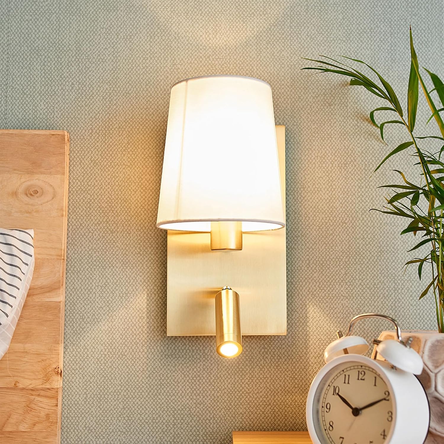 Gold White Fabric Dual Wall Sconce