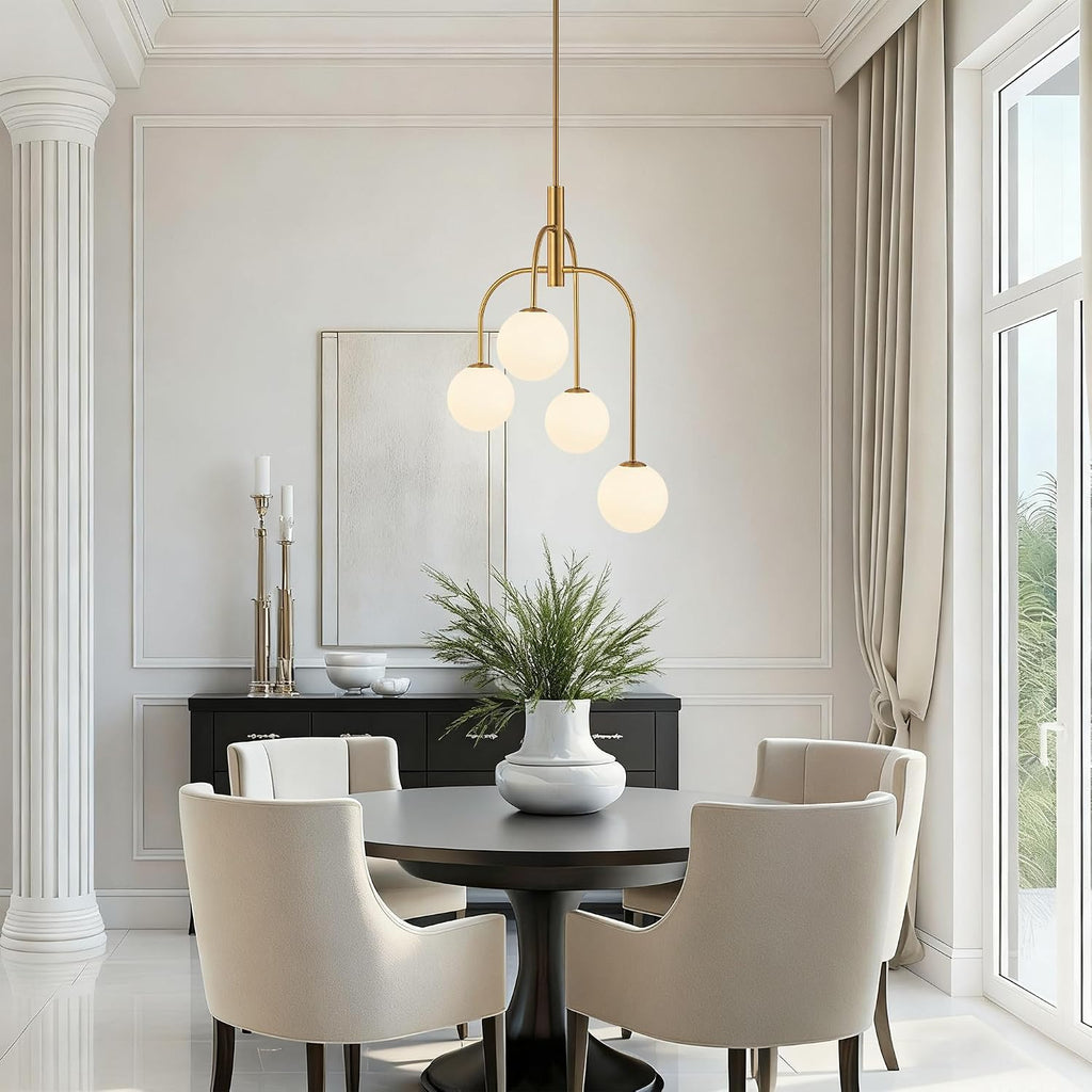 Gold Milk Glass 4-Light Globe Chandelier