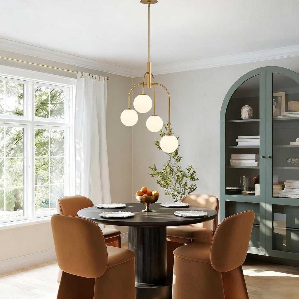 Gold Milk Glass 4-Light Globe Chandelier