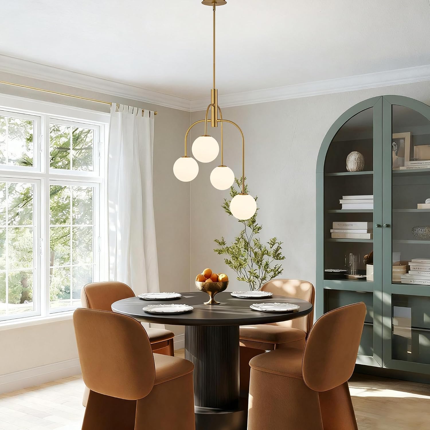 Gold Milk Glass 4-Light Globe Chandelier