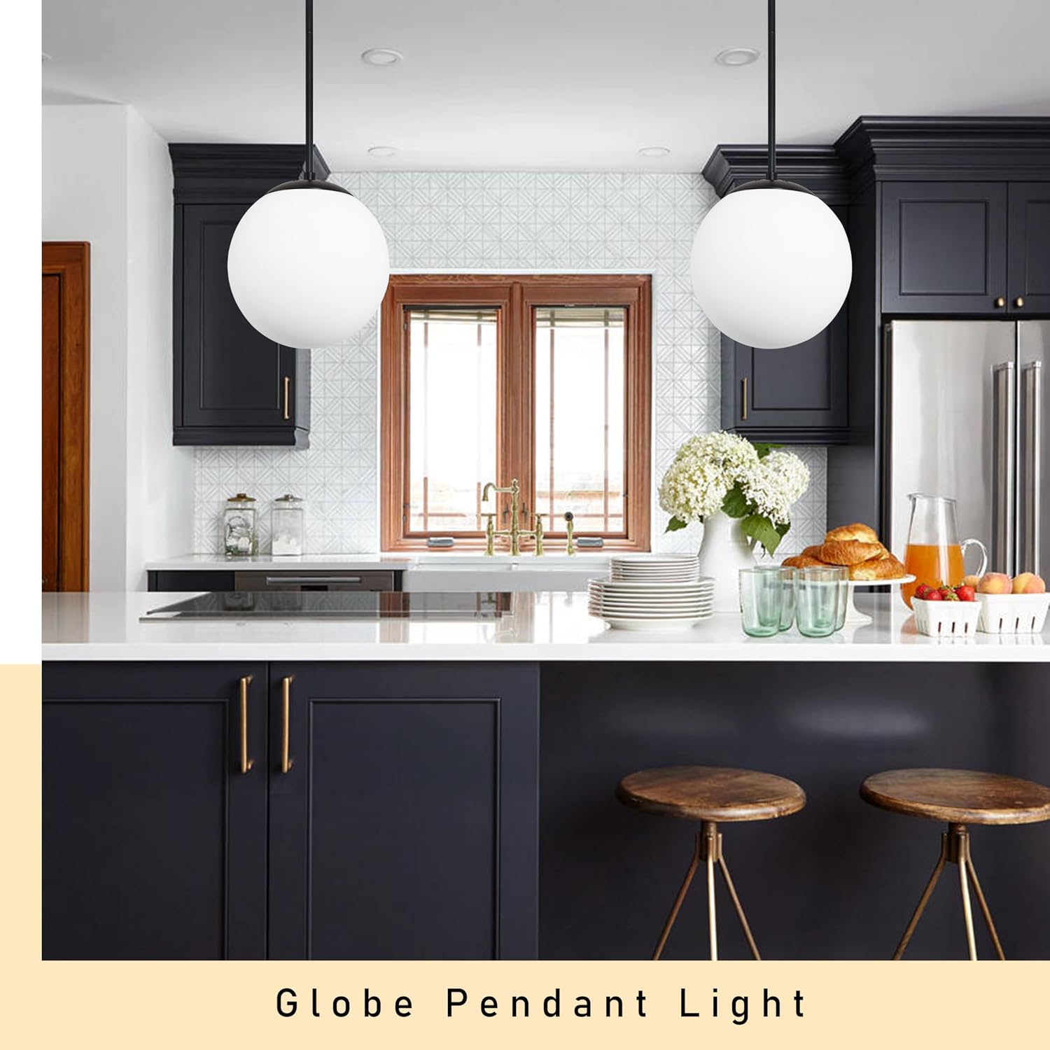 Black Milk Glass 3-Light Globe Pendant Light