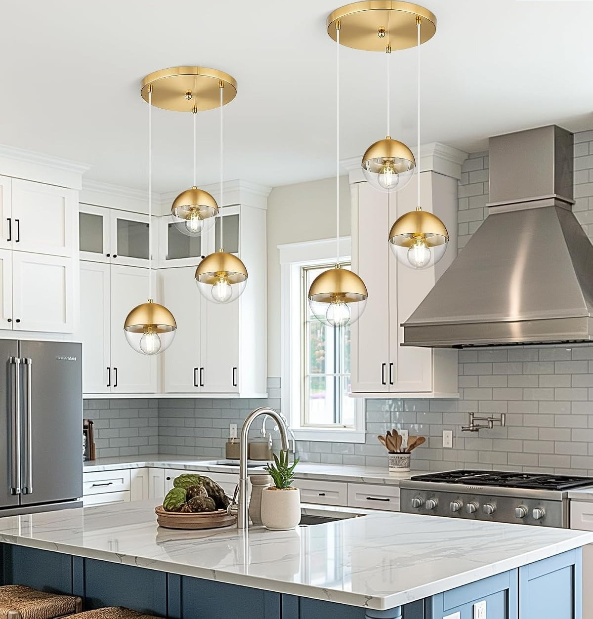 Brushed Gold Clear Globe 3-Light Pendant Light